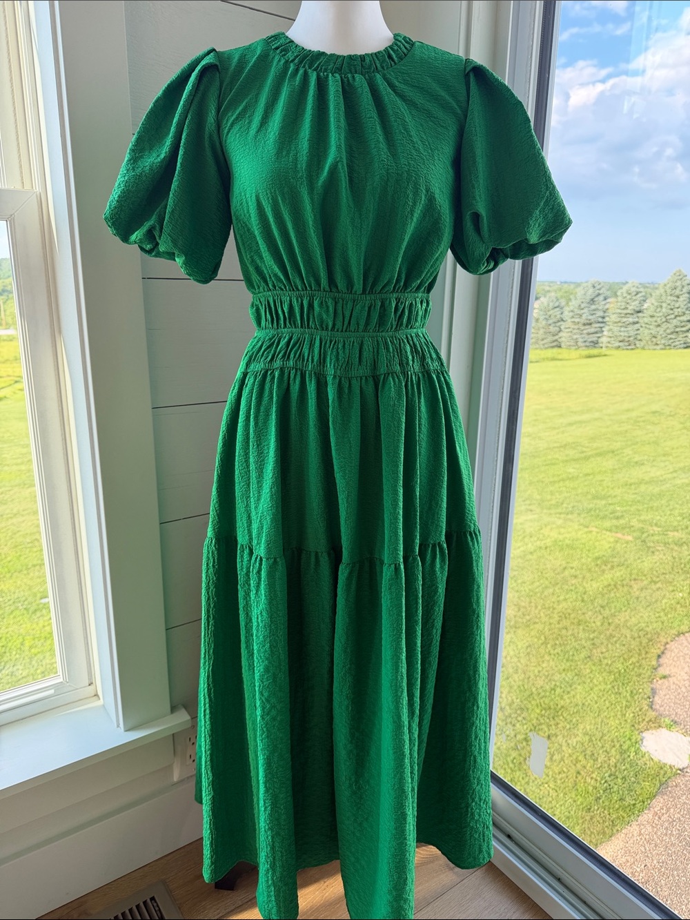 THML Emerald Green Puff-Sleeve Maxi Dress
